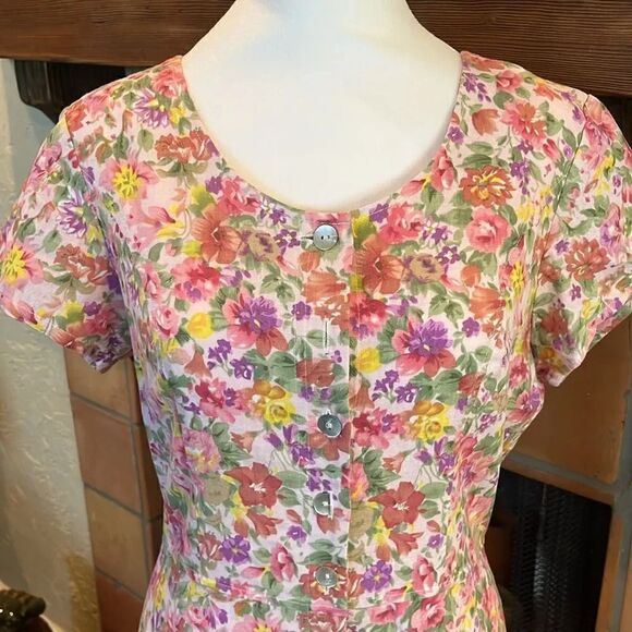 Chadwick’s Pink Floral Linen Button Up Midi Dress, 10! - Picture 2 of 8